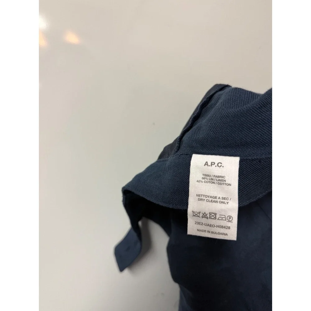 APC Rue Madame Paris Navy Linen Cotton Pleated Trousers Pants Size 48